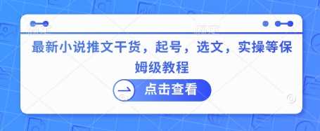 最新小说推文干货，起号，选文，实操等保姆级教程-富爸爸项目圈