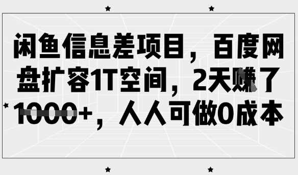 闲鱼信息差项目，百度网盘扩容1T空间，2天收益1k+，人人可做0成本-富爸爸项目圈