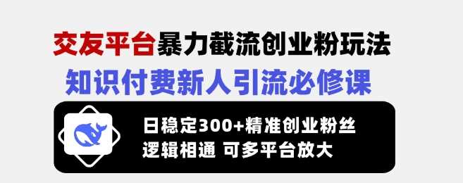 交友平台暴力截流创业粉玩法，知识付费新人引流必修课，日稳定300+精准创业粉丝，逻辑相通可多平台放大-富爸爸项目圈