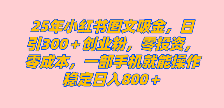 （14437期）25年小红书创业粉图文自热打法，一部手机简单操作， 日引300＋创业粉，零投资，零成本，每天利用20分钟就能完成-富爸爸项目圈