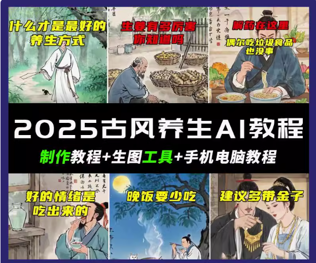 抖音AI古风养生视频教程日入五张 轻松涨粉 10W+-富爸爸项目圈