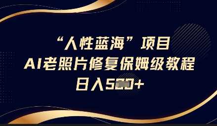 人性蓝海AI老照片修复项目保姆级教程，长期复购，轻松日入5张-富爸爸项目圈