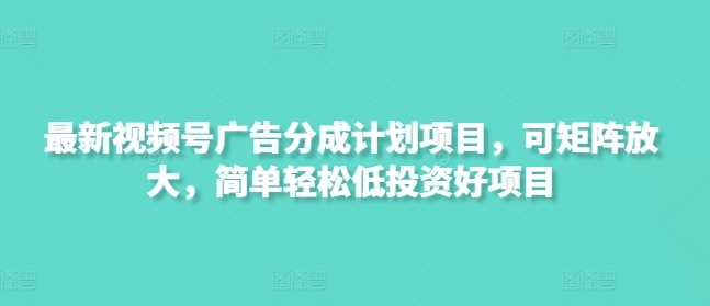 最新视频号广告分成计划项目，可矩阵放大，简单轻松低投资好项目-富爸爸项目圈