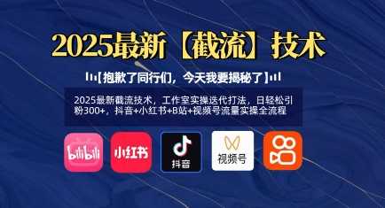 2025最新截流技术，工作室实操迭代打法，日轻松引粉300+，抖音+小红书+B站+视频号流量实操全流程-富爸爸项目圈
