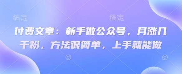 付费文章：新手做公众号，月涨几干粉，方法很简单，上手就能做-富爸爸项目圈
