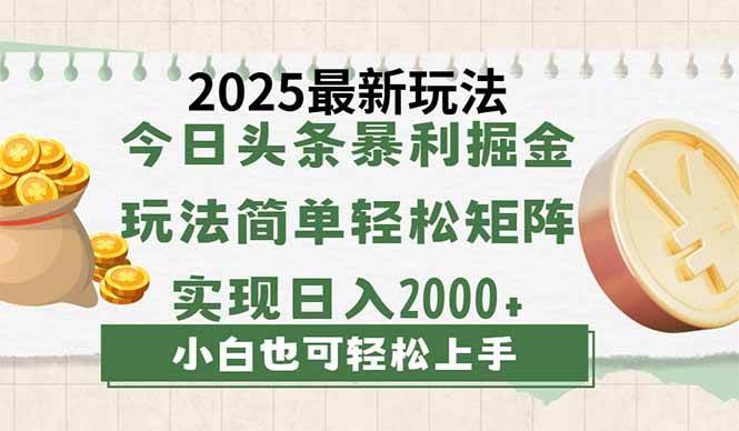 （14120期）今日头条2025最新玩法，思路简单，复制粘贴，轻松实现矩阵日入2000+-富爸爸项目圈