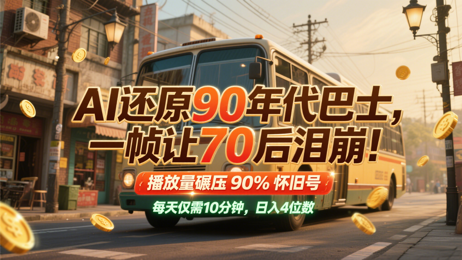 AI还原90年代巴士，一帧让70后泪崩！播放量碾压90%怀旧号，每天10分钟，日入4位数-富爸爸项目圈
