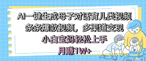 AI一键生成母子对话育儿类视频，条条爆款视频，多渠道变现，小白宝妈轻松上手，月入1W+-富爸爸项目圈