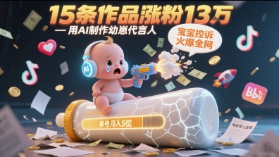 用AI制作幼崽代言人，宝宝的控诉火爆全网，15条作品涨粉13W，单号月入5位数实操教程-富爸爸项目圈
