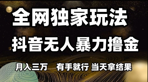 全网独家玩法抖音无人暴力撸金，月入3W，有手就行，当天拿结果【揭秘】-富爸爸项目圈