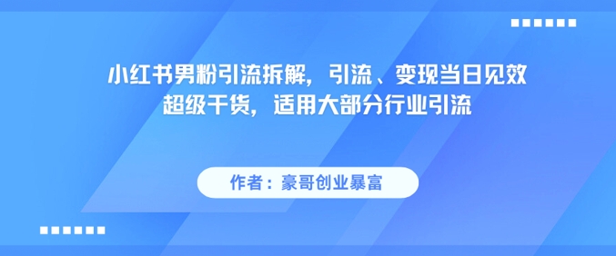 小红书男粉引流拆解，引流、变现当日见效超级干货，适用大部分行业引流-富爸爸项目圈