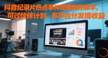 抖音纪录片热点事件视频制作教学，可过伙伴计划，多平台分发撸收益-富爸爸项目圈