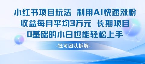 适合小白操作的小红书新项目，利用AI快速涨粉，收益每月平均1W+-富爸爸项目圈