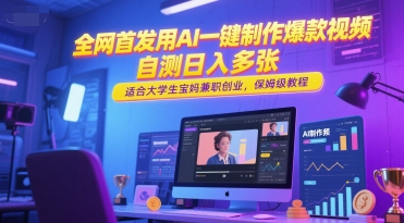 全网首发用AI一键制作爆款视频，自测日入多张，适合大学生宝妈兼职创业，保姆级教程-富爸爸项目圈