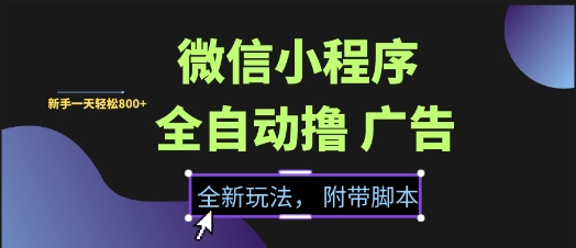微信小程序全自动撸广告项目，彻底解决没流量的问题，新手一天8张+【揭秘】-富爸爸项目圈