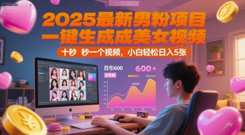 2025最新男粉项目，一键生成美女视频，日引600+色粉 十秒一个视频，小白轻松日入5张【揭秘】-富爸爸项目圈