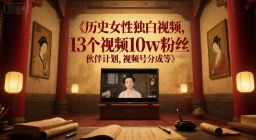 历史女性独白视频，13个视频10w粉丝，伙伴计划，视频号分成等-富爸爸项目圈