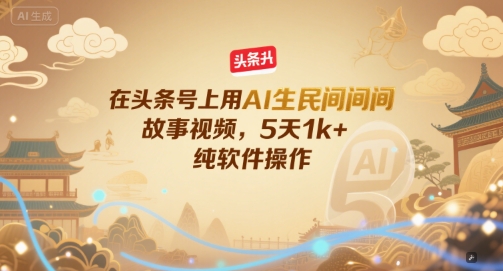 在头条号上用AI生民间故事视频，5天1k+，纯软件操作-富爸爸项目圈