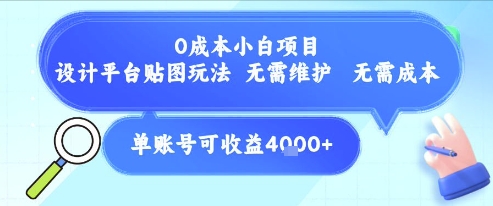 0成本小白项目，设计平台贴图玩法，无需维护，无需成本，单账号单月可产生收益4k+-富爸爸项目圈