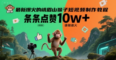 最新爆火的峨眉山猴子短视频制作教程，条条点赞10w+，谁做谁火【教程+提示词】-富爸爸项目圈