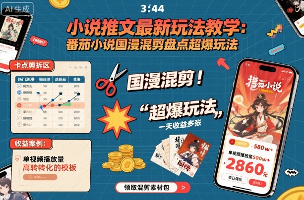 小说推文最新玩法教学，番茄小说国漫混剪盘点超爆玩法，全程干货，一天收益多张-富爸爸项目圈