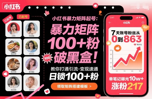 小红书暴力矩阵起号，教你打通引流-变现速通，日锁100+粉，破流量黑盒-富爸爸项目圈