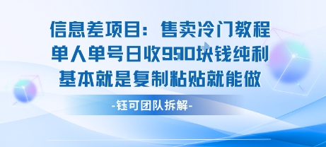 信息差项目：售卖冷门教程单人单号日收9张纯利基本就是复制粘贴就能做-富爸爸项目圈