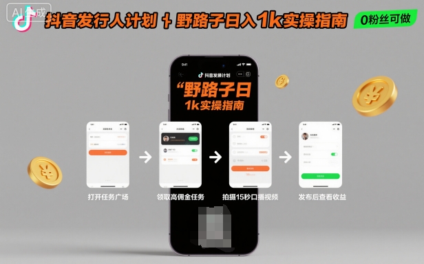 抖音发行人计划全新野路子玩法，随时随地，只要有手机，就能操作，日入1k+【揭秘】-富爸爸项目圈