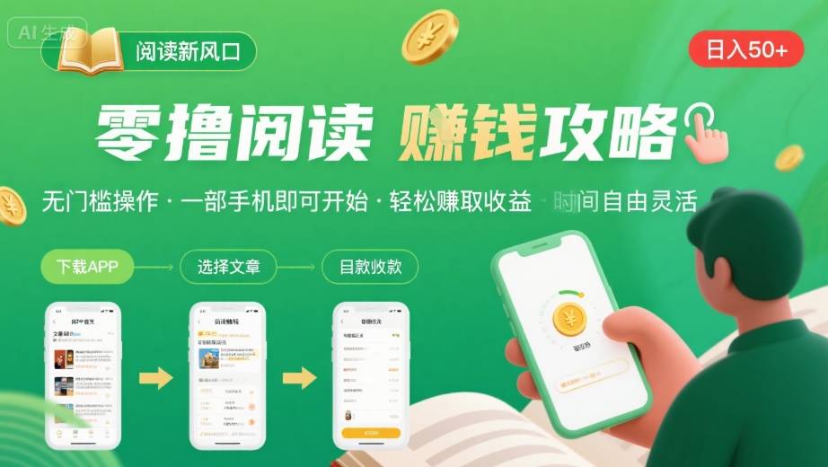 零撸阅读新风口，无门槛轻松挣，一部手机，日入 50-3张【揭秘】-富爸爸项目圈