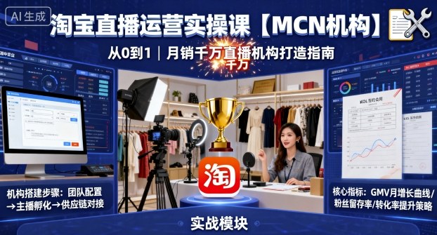 淘宝直播运营实操课【MCN机构】，从0到1做一家月销千W的直播机构-富爸爸项目圈