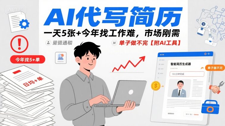 AI代写简历，一天5张+今年找工作难，市场刚需，单子做不完【附AI工具】-富爸爸项目圈