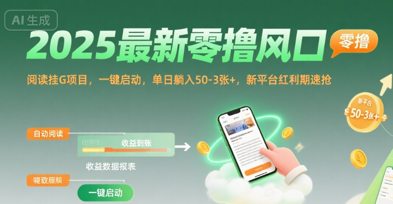 2025最新零撸风口，阅读挂G项目，一键启动，单日躺入 50-3张+，新平台红利期速抢【揭秘】-富爸爸项目圈