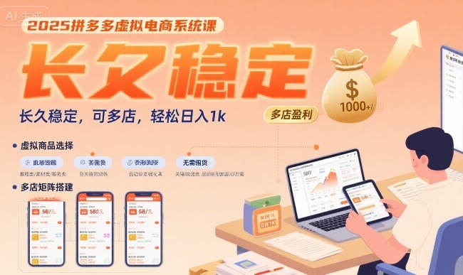 2025拼多多虚拟电商系统课，长久稳定，可多店，轻松日入1k-富爸爸项目圈