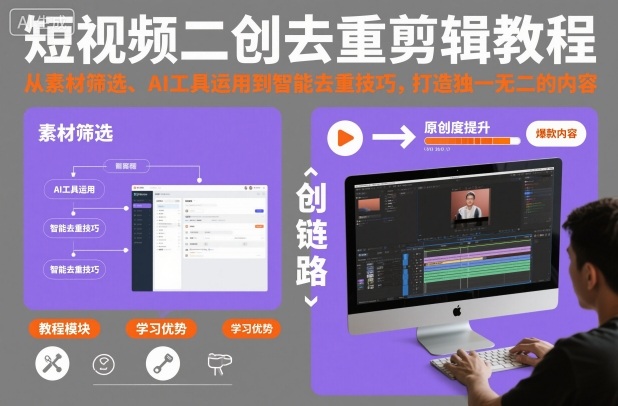 短视频二创去重剪辑教程，从素材筛选、AI工具运用到智能去重技巧，打造独一无二的内容-富爸爸项目圈