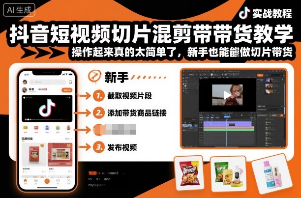 抖音短视频切片混剪带货教学，操作起来真的太简单了，新手也能做切片带货-富爸爸项目圈