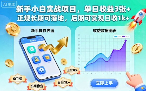 新手小白实战项目，单日收益3张+，正规长期可落地，后期可实现日收1k+【揭秘】-富爸爸项目圈