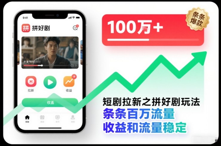 短剧拉新之拼好剧玩法，条条百万流量，收益和流量稳定-富爸爸项目圈