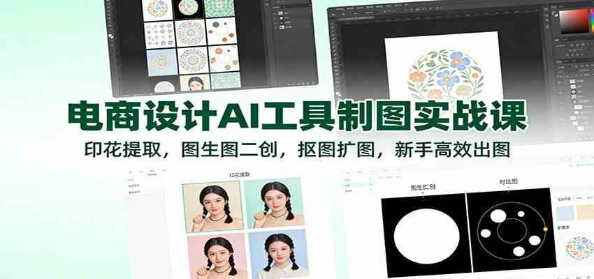 电商设计AI工具制图实战课：印花提取，图生图二创，抠图扩图，新手高效出图-富爸爸项目圈