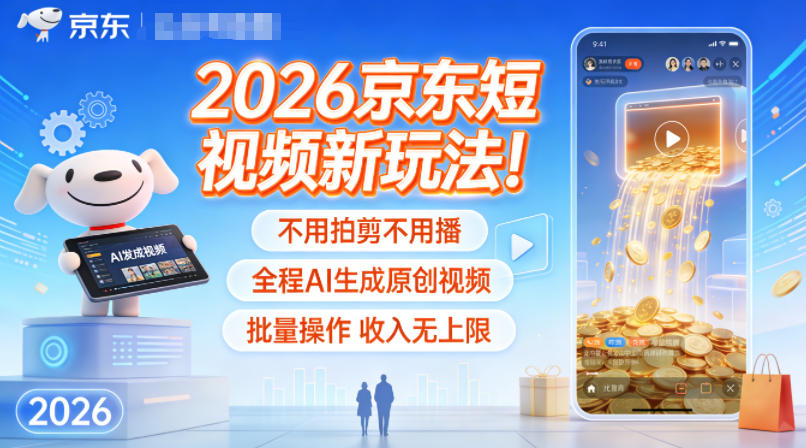 2026京东短视频新玩法！不用拍剪不用播，全程AI生成原创视频，批量操作收入无上限-富爸爸项目圈