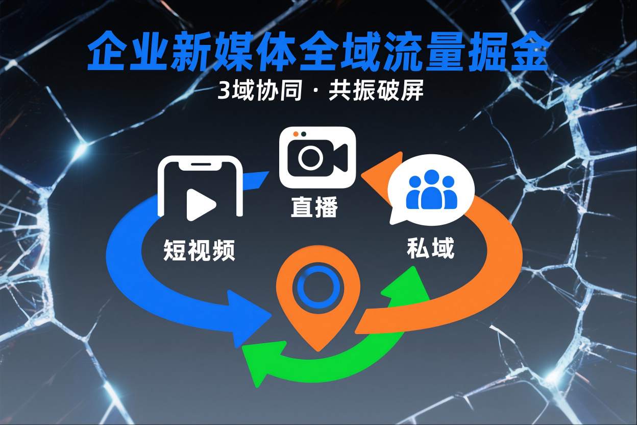 短视频全域商业模式，企业新媒体全域流量掘金，3域协同，共振破屏，短视频-直播-私域-地域-富爸爸项目圈