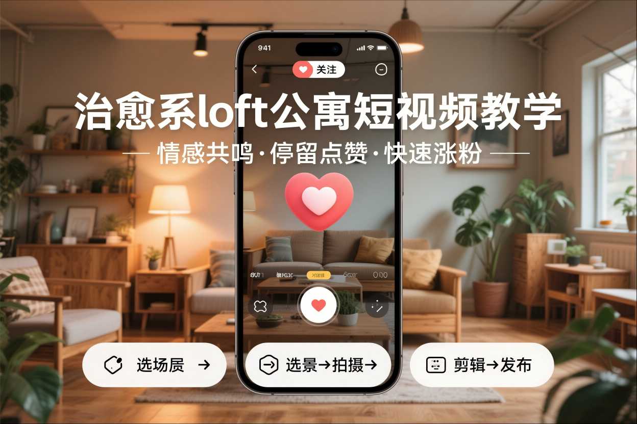 治愈系loft公寓短视频制作教学，情感共鸣引停留点赞关注，快速起号涨粉-富爸爸项目圈