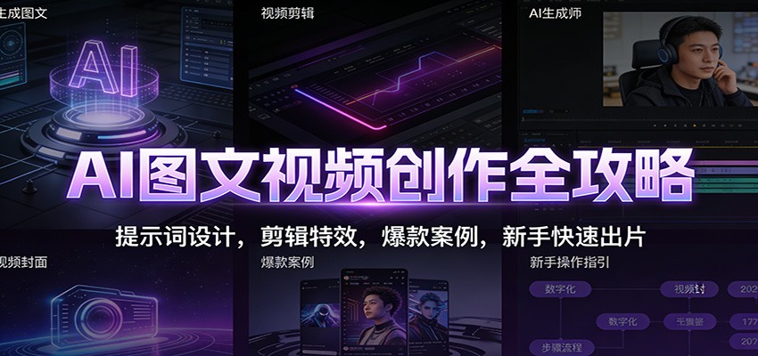AI图文视频创作全攻略：提示词设计，剪辑特效，爆款案例，新手快速出片-富爸爸项目圈