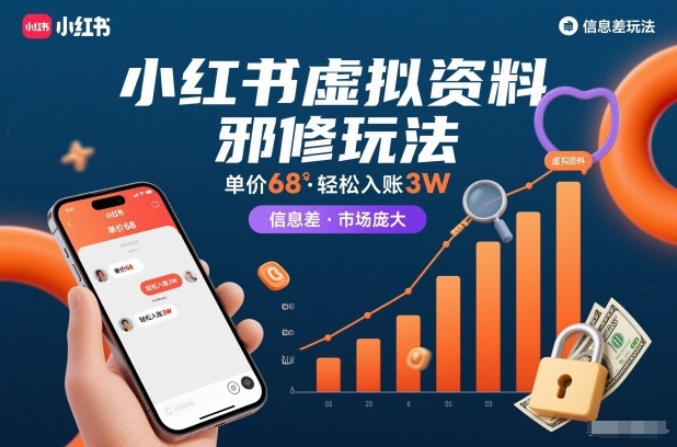 小红书虚拟资料邪修玩法，单价68，轻松入账3W，信息差玩法，市场庞大-富爸爸项目圈