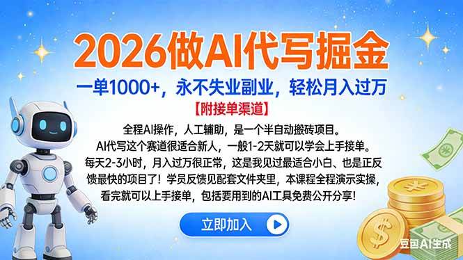 （16924期）2026做AI代写掘金，一单1000+，永不失业副业，轻松月入过万-富爸爸项目圈