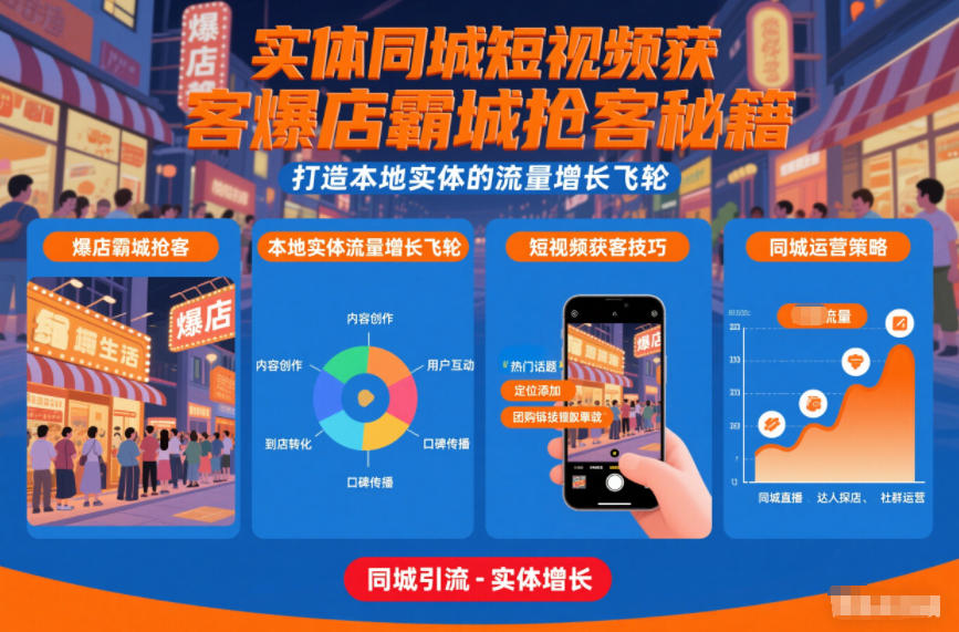 实体同城短视频获客爆店霸城抢客秘籍，打造本地实体的流量增长飞轮-富爸爸项目圈