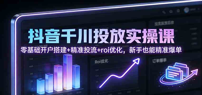 抖音千川投放实操课：零基础开户搭建+精准投流+roi优化，新手也能精准爆单-富爸爸项目圈