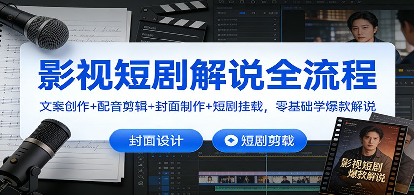 影视短剧解说全流程：文案创作+配音剪辑+封面制作+短剧挂载，零基础学爆款解说-富爸爸项目圈