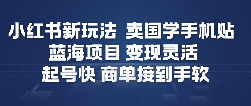 小红书新玩法，卖国学手机贴，蓝海项目，变现灵活，起号快，商单接到手软-富爸爸项目圈