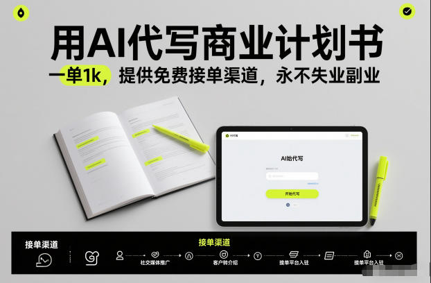 用AI代写商业计划书，一单1k，提供免费接单渠道，永不失业副业-富爸爸项目圈