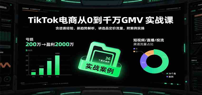 TikTok电商从0到千万GMV实战课，含逆袭经验、新趋势解析，讲选品定价流量等（更新）-富爸爸项目圈
